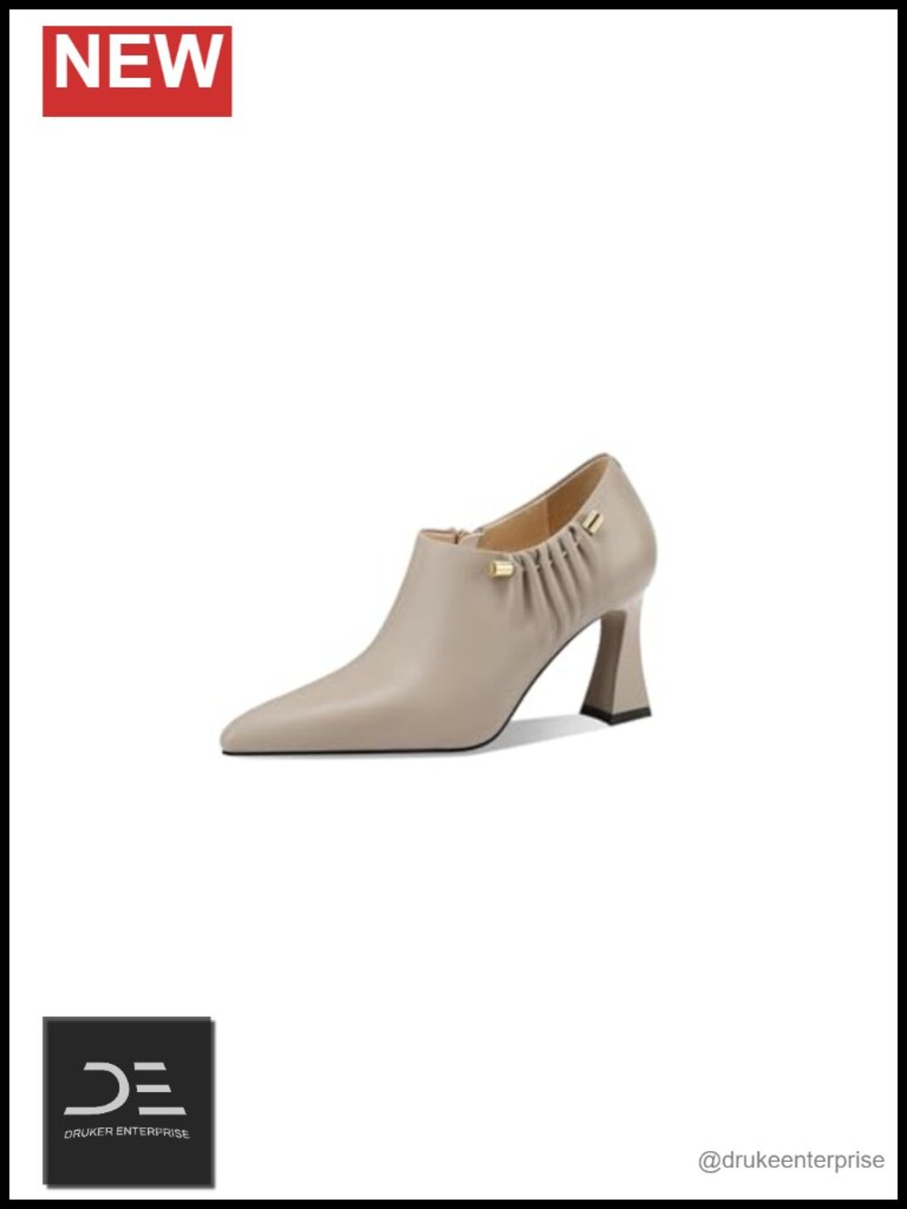 Genuine Leather Pointed Toe Pumps Mid Heel Women's Dress Shoes